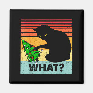 Funny Black Cat Gift Pushing Christmas Tree Over C Magnet
