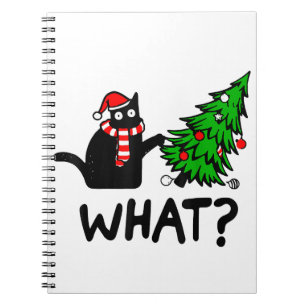 Funny Black Cat Gift Pushing Christmas Tree Over C Notebook