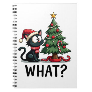Funny Black Cat Gift Pushing Christmas Tree Over C Notebook