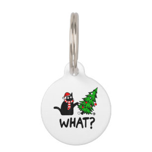 Funny Black Cat Gift Pushing Christmas Tree Over C Pet Tag