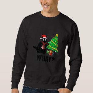 Funny Black Cat Gift Pushing Christmas Tree Over C Sweatshirt