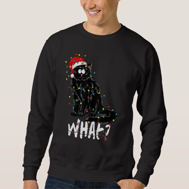 Funny Black Cat Gift Pushing Christmas Tree Over C Sweatshirt (Front)