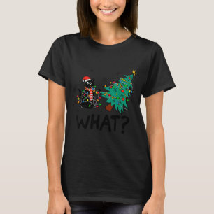 Funny Black Cat Gift Pushing Christmas Tree Over C T-Shirt