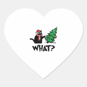 Funny Black Cat Gifts Pushing Christmas Tree Over Heart Sticker