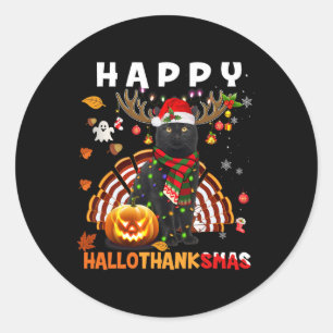 Funny Black Cat Halloween Christmas Cat Happy Hall Classic Round Sticker