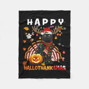 Funny Black Cat Halloween Christmas Cat Happy Hall Fleece Blanket