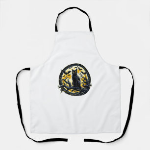 Funny Black Cat Halloween With Pumpkin Bat Moon Me Apron