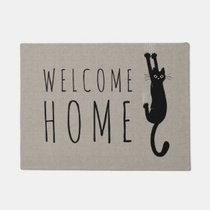 Funny Black Cat Hanging On   Cool Kitty Custom Doormat