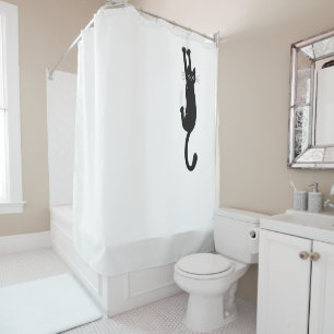 Funny Black Cat Hanging On   Crazy Kitty Shower Curtain