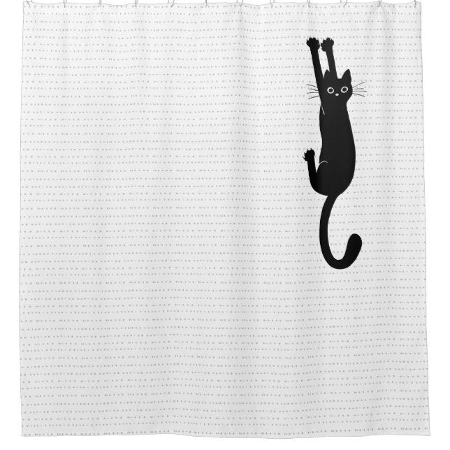Funny Black Cat Hanging On | Crazy Kitty Shower Curtain (Front)