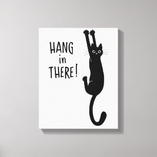 Funny Black Cat Hanging On Hang in There! Canvas Print