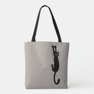 Funny Black Cat Hanging On   Humourous Kitty Tote Bag