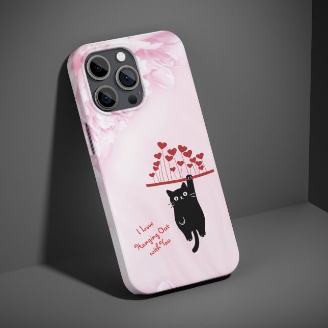 Funny Black Cat Hanging Out Valentine's Day iPhone Case (Creator Uploaded)