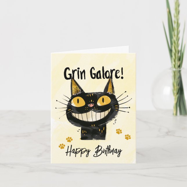Funny Black Cat Happy Birthday Card (Front)