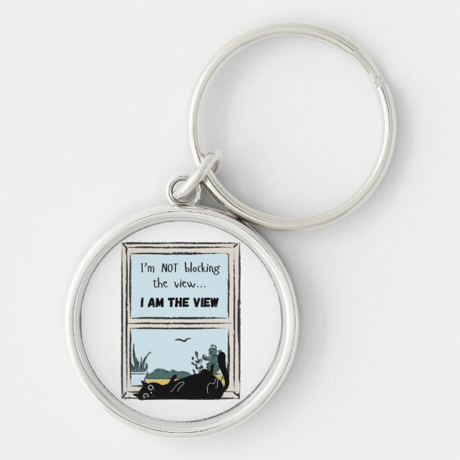 Funny Black Cat, I am the view  Key Ring (Front)