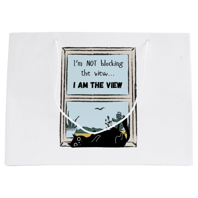 Funny Black Cat, I am the view  Large Gift Bag (Front)