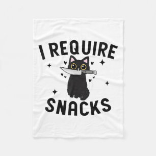 Funny Black Cat, I Require Snacks  Fleece Blanket