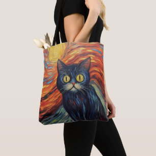 Funny black cat image by Edvard Munch inspired art Tote Bag