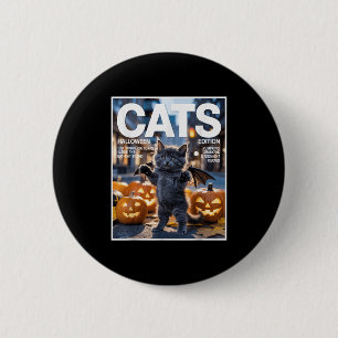 Funny Black Cat In Bat Costume Cute Halloween Zine 6 Cm Round Badge