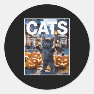 Funny Black Cat In Bat Costume Cute Halloween Zine Classic Round Sticker