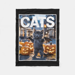 Funny Black Cat In Bat Costume Cute Halloween Zine Fleece Blanket