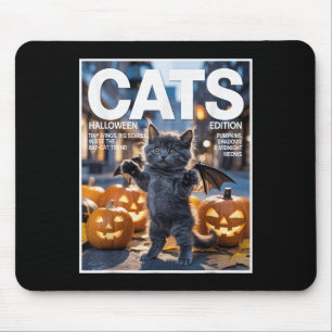 Funny Black Cat In Bat Costume Cute Halloween Zine Mouse Pad