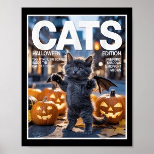 Funny Black Cat In Bat Costume Cute Halloween Zine Poster