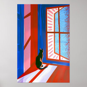 Funny Black cat in the window Poster
