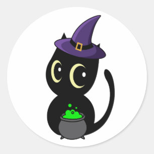 Funny Black cat is a witch Classic Round Sticker