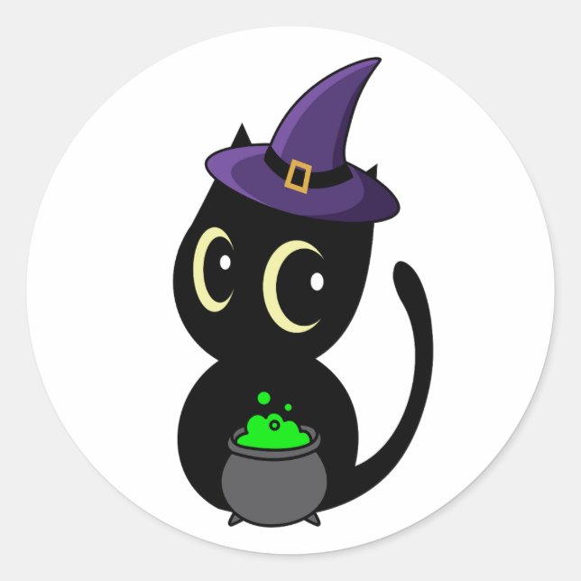 Funny Black cat is a witch Classic Round Sticker (Front)
