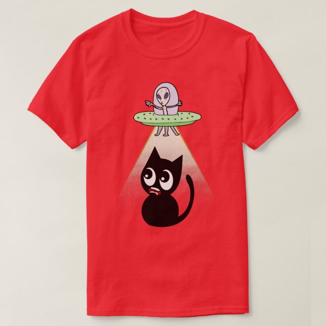 Funny Black Cat Is Being Abducted  T-Shirt (Design Front)