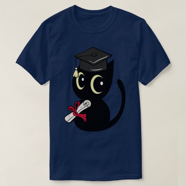 Funny Black Cat Is Graduating  T-Shirt (Design Front)