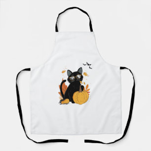 Funny Black Cat Just Waiting for Halloween Pumpkin Apron