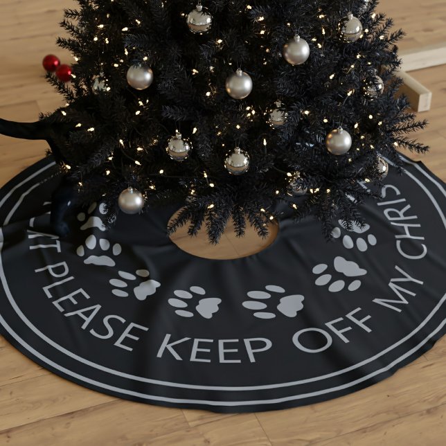 Funny Black Cat Keep Off My Christmas Tree Skirt (My cat loves Christmas trees. I made this to remind her to keep off the tree skirt. She ignores it😹)