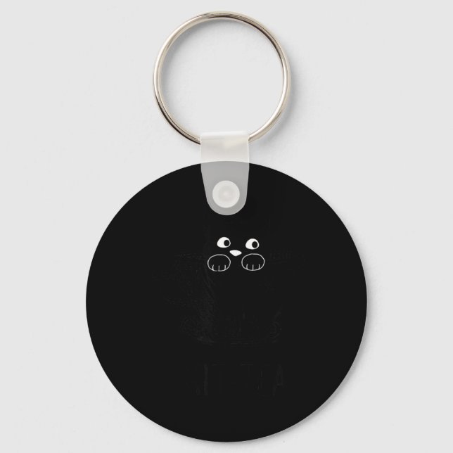 Funny Black Cat Kit-Tea Graphic Key Ring (Front)