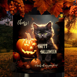 Funny Black Cat Kitten Halloween Wine Label