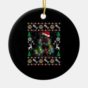 Funny Black Cat Kitten Ugly Christmas Sweater Fair Ceramic Ornament