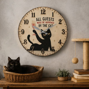 Funny Black Cat Large Clock