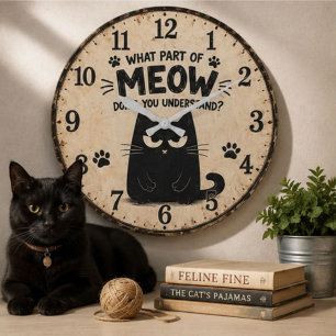 Funny Black Cat Large Clock