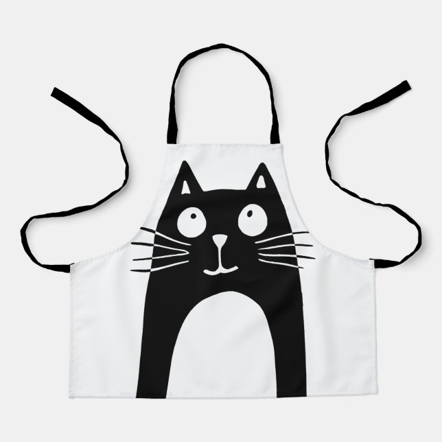 Funny black cat looking up  apron (Front)