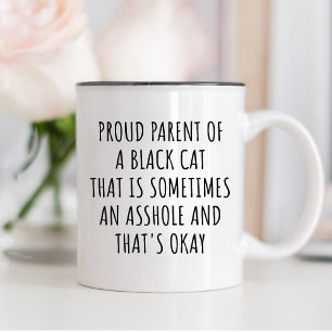 Funny Black Cat Lover, PROUD PARENT OF A BLACK CAT Two-Tone Coffee Mug