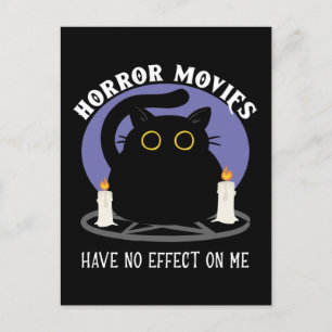 Funny Black Cat Loves Horror Movie Postcard