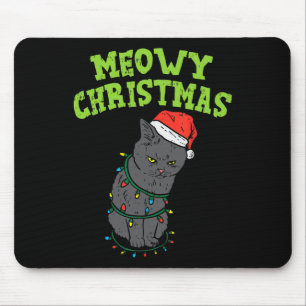 Funny Black Cat Meowy Christmas Funny Cat Men Boys Mouse Pad