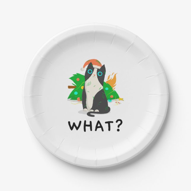 Funny Black Cat , Merry Christmas Cat Premium Paper Plate (Front)