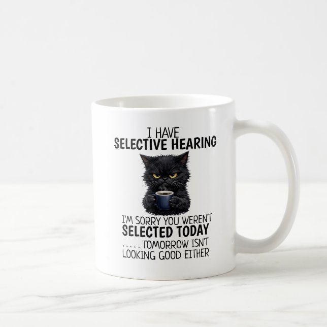 Funny Black Cat Minimalist Modern Coworker Humor Coffee Mug (Right)