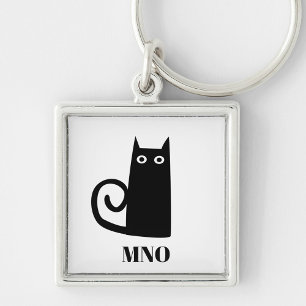 Funny Black Cat Monogram Key Ring