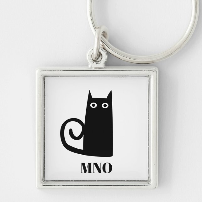 Funny Black Cat Monogram Key Ring (Monogram fun kitty cat keyring)