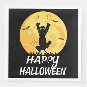 Funny Black Cat Moon Happy Halloween Napkin