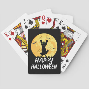 Funny Black Cat Moon Happy Halloween Playing Cards