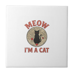 Funny Black Cat Moon Vintage Halloween Design_1 Ceramic Tile
